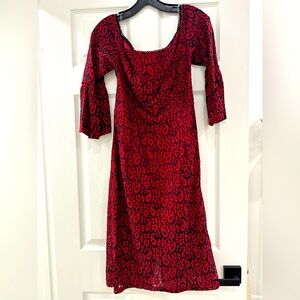 Black and Red Lace Overlay Dress - Size 16